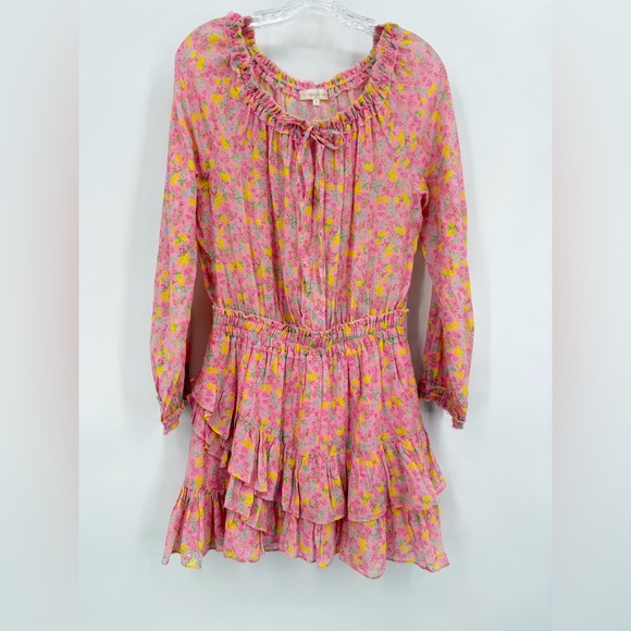 LoveShackFancy Rayna Mini Dress Melon Punch Floral Print Size M